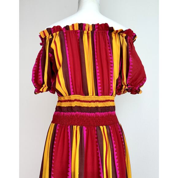 Anthropologie Anupamma Silk Maxi Dress Striped Off Shoulder Red Resortwear XS - Picture 8 of 9